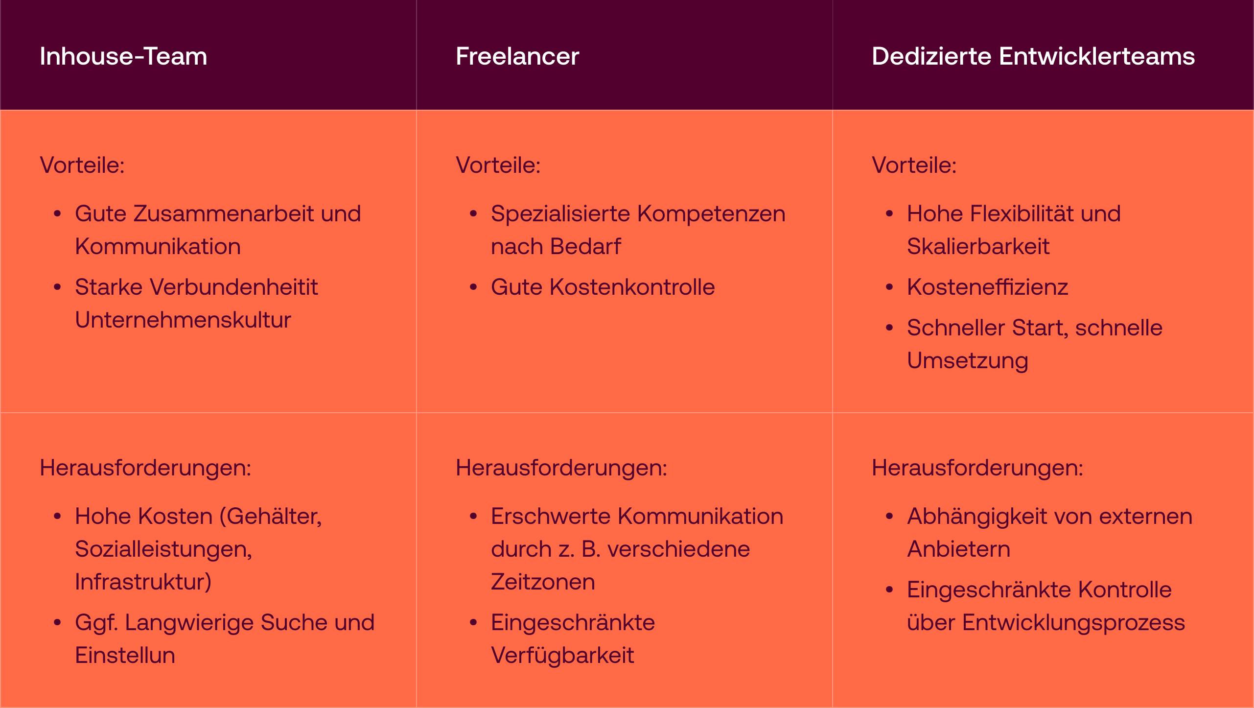3 gängige Optionen für Startups, Entwickler einzustellen: Inhouse-Team, Freelancer, externes Entwicklungsteam